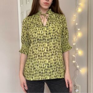 Green, Black, and White Patterned Blouse